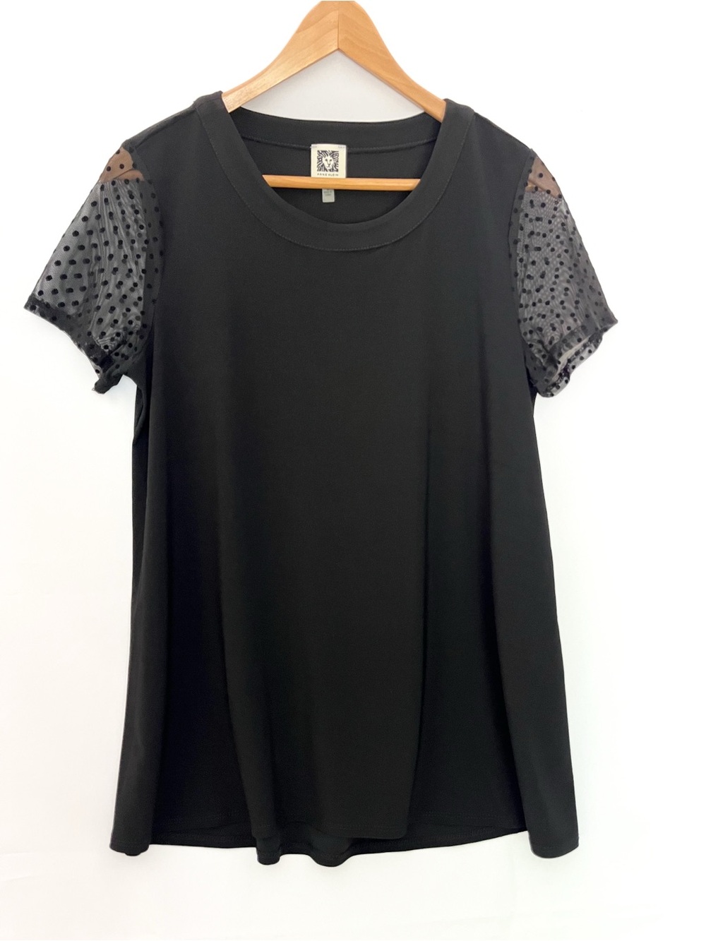 Anne Klein Sheer Short Sleeve Swing Black Tee S